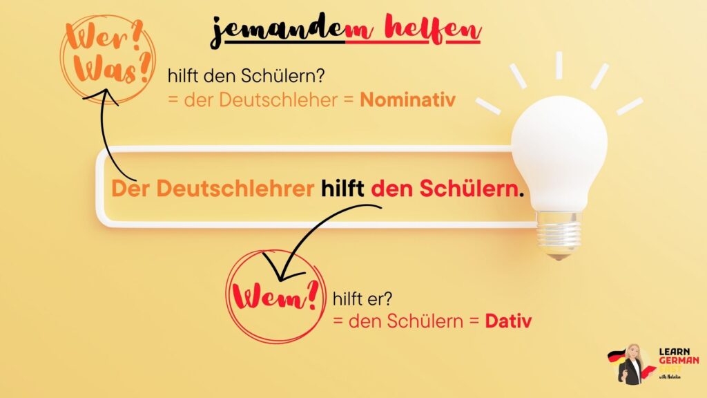 Beispielsatz Verb mit Nominativ und Dativ