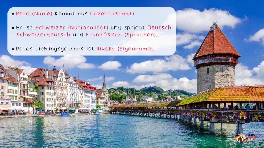 2. Regel: Nullartikel vor Namen, Eigennamen, Nationalitäten, Sprachen, Städten und Ländern (ohne genauere Beschreibung durch Adjektive):
